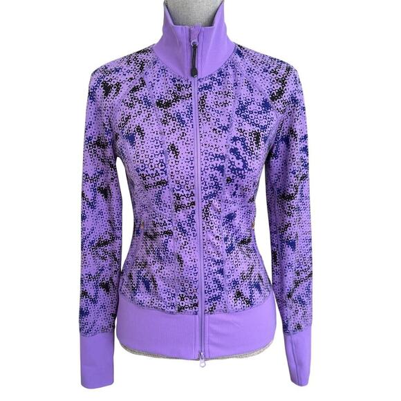 Zella Tops - Zella Activewear Purple Patterned Design Full Zip Side Pockets Women's Size XS